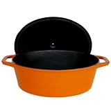 Paylesscookware Enamel Cast Iron Orange Oval Dutch Oven 8-Qt.