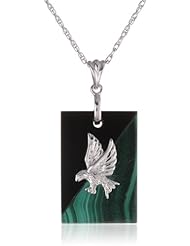 Sterling Silver Onyx and Malachite Eagle Pendant Necklace , 18"