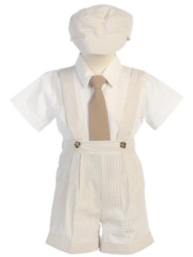 DapperLads Lito Little Boys' Khaki Seersucker 4 Pc Suspender Shorts