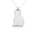 White Crystal Cat Pewter Pendant 15" Chain Necklace with 2" Extension