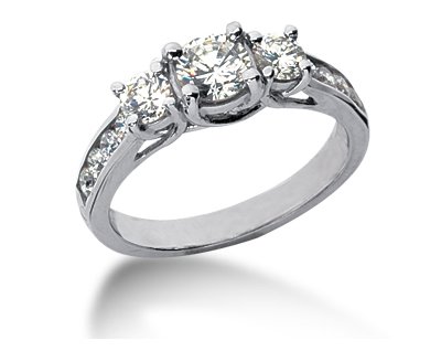 0.70CTW Diamond Three Stone Ring with Side Stones in 18k White Gold