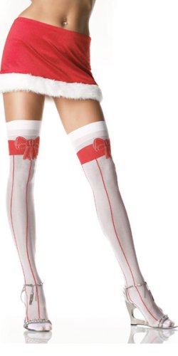 Lycra Sheer Thigh Highs With Woven Bow And Stripes by Leg Avenue