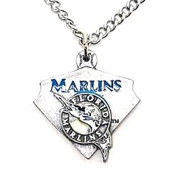 Florida Marlins Chain Necklace & Enameled Pewter Pendant - MLB Baseball Fan Shop Sports Team Merchandise