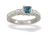14K White Gold Square Created Alexandrite and Diamond Ring