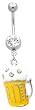 Stainless Steel Belly Ring with Clear Crystals - Beer Mug Dangling