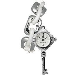 J Lo Key Bracelet Watch with White Leather #2459SVWT