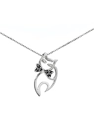 Ze Sterling Silver Diamond and Black Spinel Cat Pendant