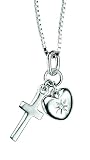 D for Diamond Sterling Silver P2970 Girls Diamond Set Heart and Cross Pendant