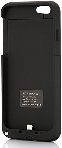 Mobilitivity® Slim Rechargeable Case with 4 LED Lights, Built-in Pop-out Kickstand Holder, 3200 mAh External Battery Backup for IPhone 6 (Black)