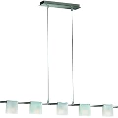 Massive 3024395 Halogen-Glaspendel Modern 5-Flg. stahl geb�rstet, 5 x G9 230V 40 Watt inklusiv Leuchtmittel, Metall, satiniert Glas