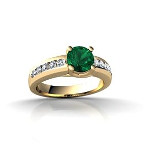 14K Yellow Gold Round Created Emerald and Diamond Ring