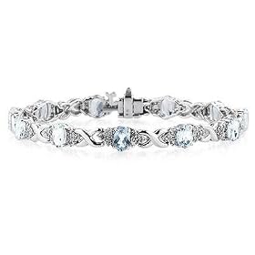 14k White Gold Diamond and Aquamarine Bracelet by Szul