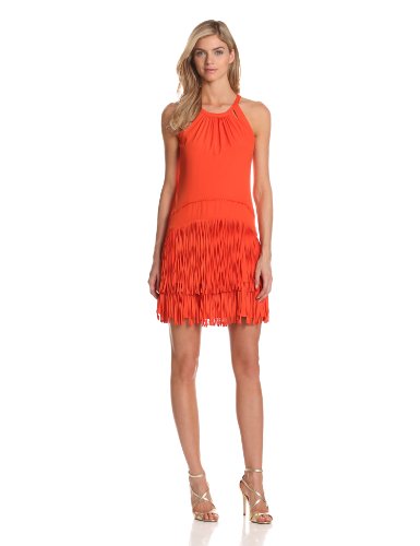 Vince Camuto Womenâ€™s Halter Dress With Fringe Skirt, Spicy Orange ...