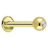16 Gauge 5/16 Inches 3mm -Solid 14KT Yellow Gold 1.5mm Cubic Zirconia Internally Threaded Tragus