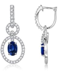 1.65 ct Diamond and Oval Sapphire Hoop Earrings 6X4 mm in Yellow Gold