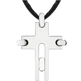 Soul Fashion: Designer Inspired Surgical Stainless Steel Brushed Finish Modern Cross on a Black Cord