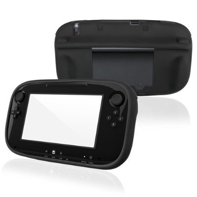 Black Silicone Gel Case Cover For Nintendo Wii U (Free Screen Protector)