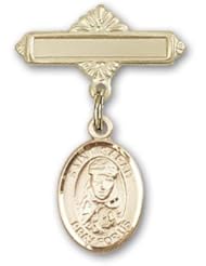 Gold Filled Baby Badge with St. Sarah Charm and Polished Badge Pin