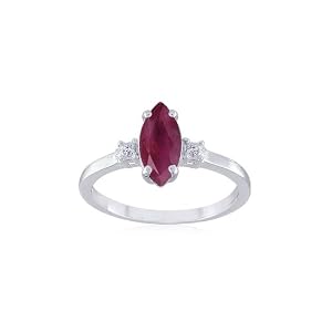 Sterling Silver 10x5 Marquis Dyed Ruby and Diamond-Accent Ring