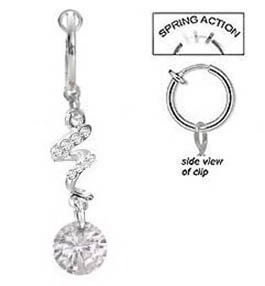 Cheap Fake Belly Navel Non Clip on Clear cz Swirl Gem dangle Ring Guides