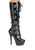 6 Inch Spike Heel Black Boot With Buckles. Formerly Pl-Kiss-5003