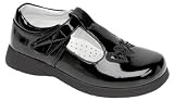 Girls / Childrens Velcro T bar black patent school party shoes embroidered detail