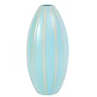 Handmade Terracotta Sky Blue Vase with Beige Stripes