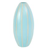 EXP Handmade Terracotta Sky Blue Vase with Beige Stripes