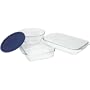 Pyrex Bakeware Sculptured 4-Piece Baking Dish Set, Clear with Single Blue Lid