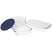 Kitchen & Housewares : Pyrex Bakeware Sculptured 4-Piece Baking Dish Set, Clear with Single Blue Lid