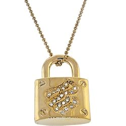 Rocawear Gold Tone Clear Austrian Crystal Rw Lock Necklace