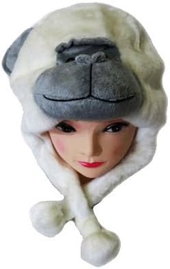 Furry Gorilla Animal Hat with Plush Pom Pom Ears
