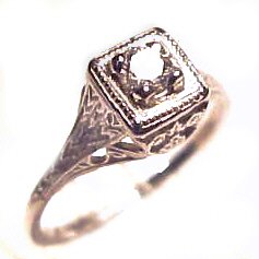 14k White Gold Edwardian Style Filigree Diamond Ring