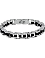 Stainless Steel & Black Rubber Bracelet 08.50 Inch Black Ruber B757