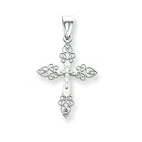 14k White Gold Satin Diamond-cut Filigree Cross Pendant