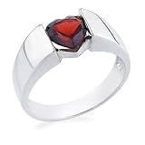 Sterling Silver 7X7 Heart Shape Garnet Ring size 7
