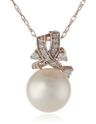 10k Rose Gold Cultured Freshwater Cultured Pearl and Diamond Pendant Necklace (0.1 cttw, GH Color, I2-I3 Clarity), 17"