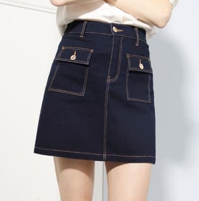 (ALLURE) デニム スカート 台形スカート ミニ レトロ 濃青 AF0510