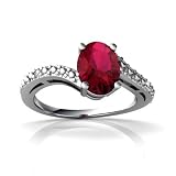 14K White Gold Oval Created Ruby Ring