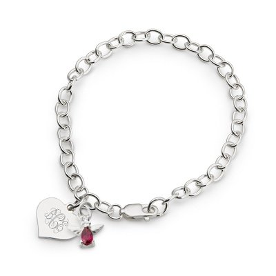 Personalized Girl's Jan. Birthstone Angel Bracelet Gift