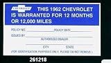 1962 Corvette Engine Compartment Decal