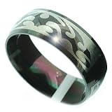 Image of Mens Stainless Steel High Polish Black Tribal Ring - UK Size U