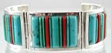 Turquoise and Coral Channel Set Inlaid Sterling Silver Bracelet by Veronica Benally, #10909