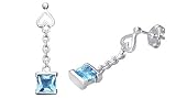 Princess Cut Swiss Blue Topaz Dangling Earrings Sterling Silver