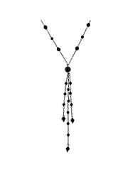Jet Beaded Y Drop Necklace Gold Plated