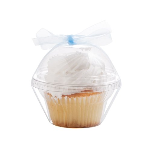 Dress My Cupcake Favor Dome Containers with Organza Ribbon DIY Kit, Light Blue, Set of 25