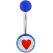 Blue Acrylic Red Heart Logo Belly Button Ring
