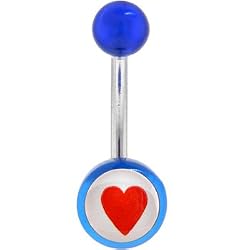 Blue Acrylic Red Heart Logo Belly Button Ring