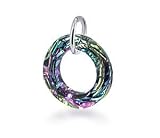 Sterling Silver Donut Shape Vitrail Crystal 25mm x 19mm Dangle Pendant Charm Made with Swarovski Elements