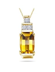 0.05 Cts Diamond & 7x5 mm Citrine Pendant in 14K Yellow Gold